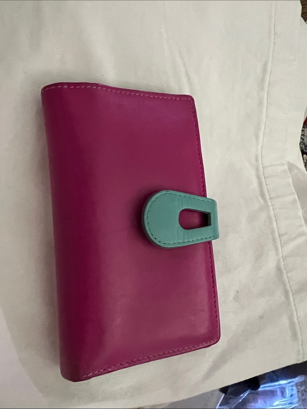 Women’s Pink Genuine  Leather Wallet with Turquoise Snap.